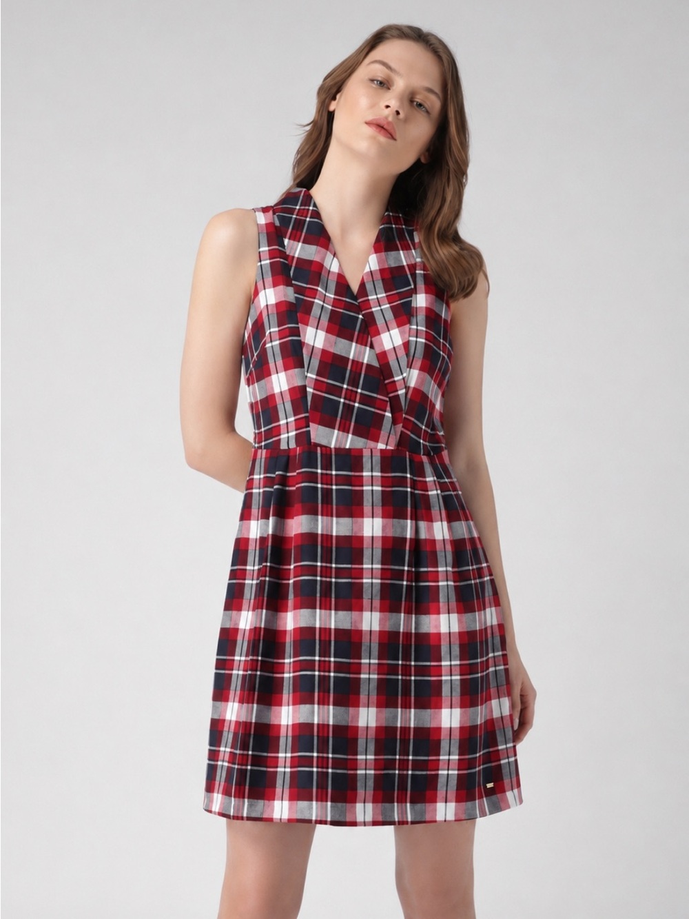 Tommy Hilfiger NWT Cathryn Plaid Notched Lapel Shift Dress Red Navy Size 16